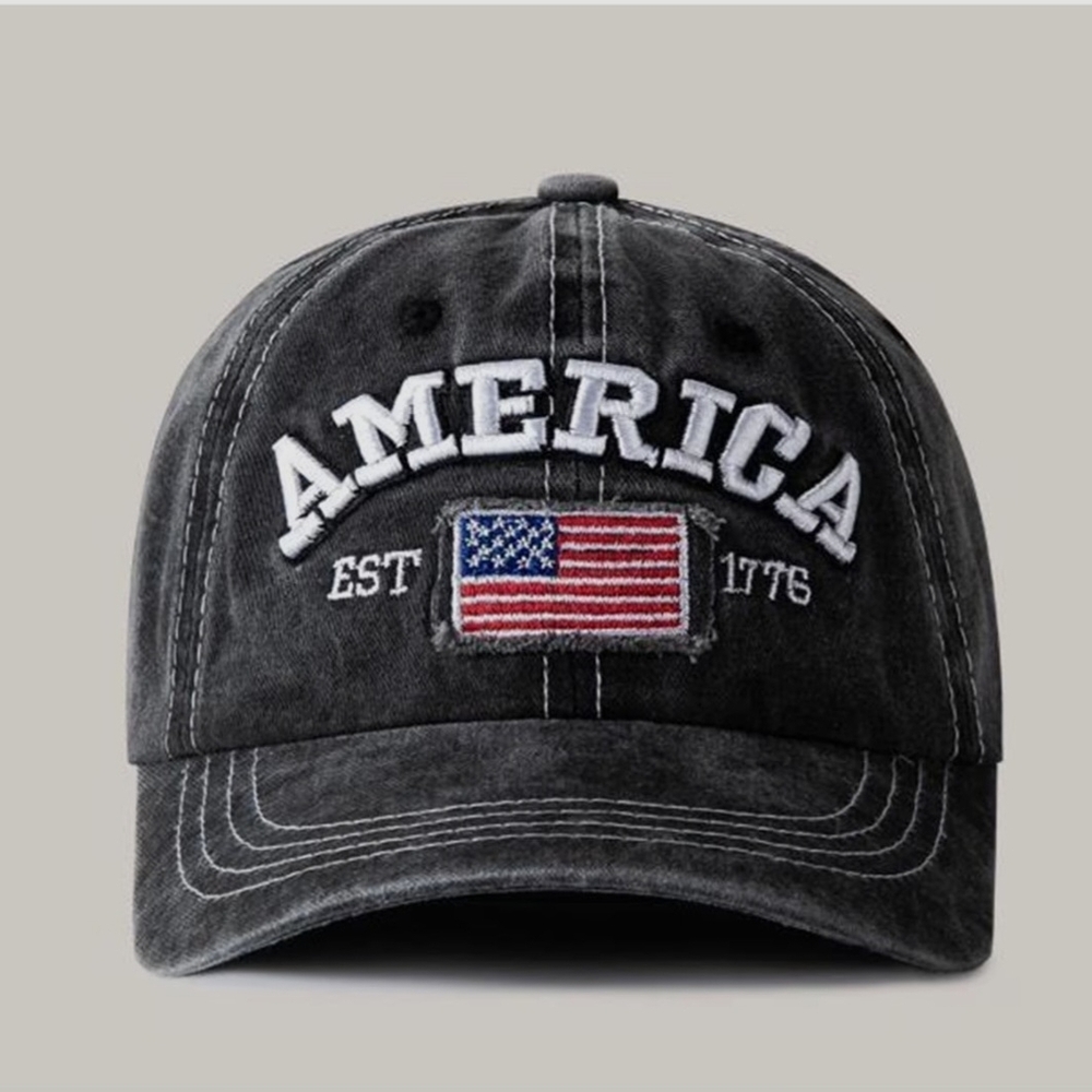 Distressed Black AMERICA EST 1776 Baseball Cap...unisex